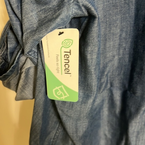 Calvin Klein Roll Sleeve Lace Up Chambray Blouse Size - Picture 7 of 8